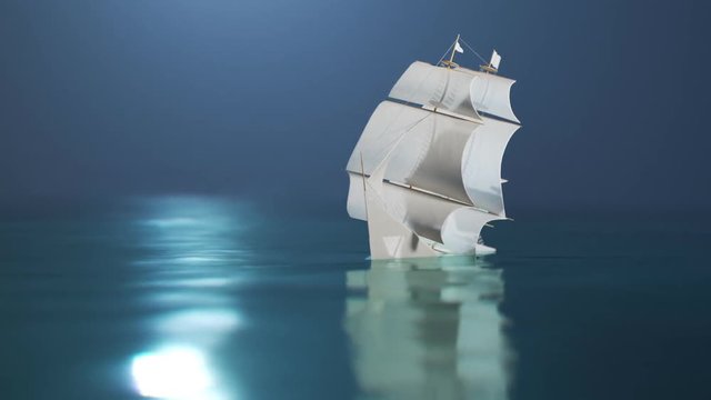 A tiny little paper ship sailing on big ocean waves and sinks underneath. 4KHD