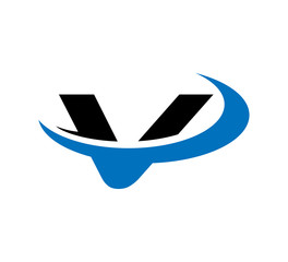 initial logo with slice graphic blue black vector V