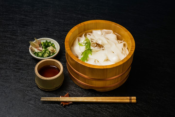 きしめん　(Kishimen) is Japanese Udon noodles 