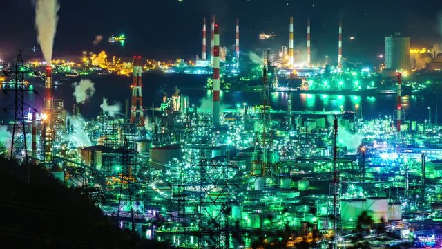 Night view of the industrial area Timelapse