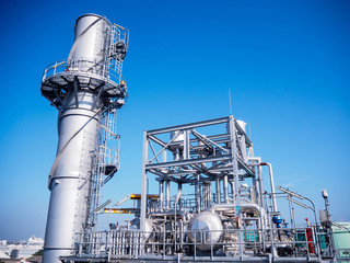 Heat recovery steam generator and sky in Combined-Cycle Co-Generation Power Plant which it so beautiful and popular to background power plant concept.