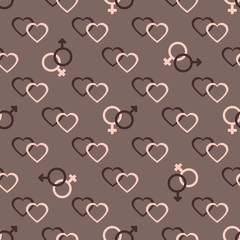 Pattern gender symbols, hearts. Valentine's Day