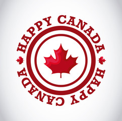 poster of happy canada day with maple leaf in frame circular