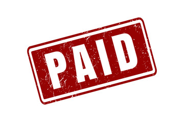 Paid watermark stamp. Rubber seal stamp with dirty texture. Vector red color ink imprint on a white background.