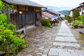 中山道馬籠宿の朝、岐阜県中津川市馬籠にて