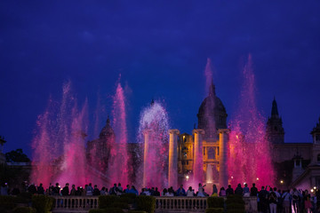 Magic Montjuic Fountain.Water and lights show in Barcelona, Spain