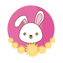 head of cute rabbit in frame with flowers