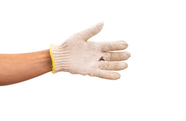 Worker hand with a glove isolated on white background