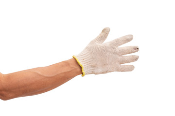 Worker hand with a glove isolated on white background