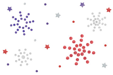 Red blue and silver glitter firework paper cut background - isolated