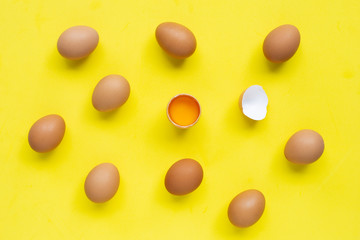 Eggs on yellow background.
