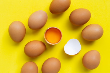 Eggs on yellow background.