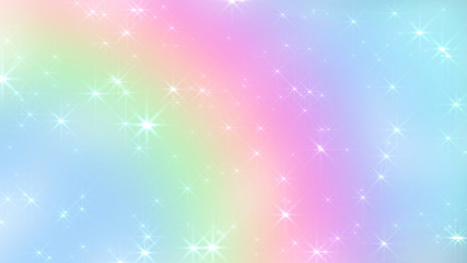 Holographic Abstract Kawaii universe princess colors Fantasy Pastel Fairy rainbow stars and blurs background.  © NotjungCG