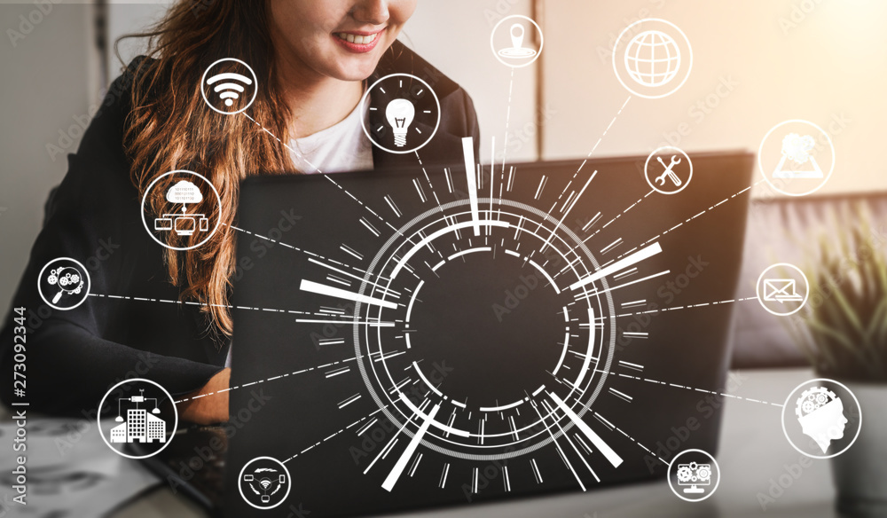 Canvas Prints internet of things and communication technology concept - modern graphic interface showing smart inf