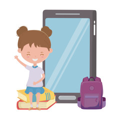 Fototapeta premium Girl kid of school and smartphone design