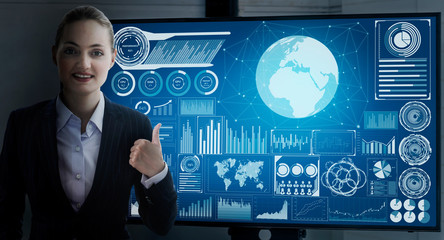 Data Analysis for Business and Finance Concept. Graphic interface showing future computer technology of profit analytic, online marketing research and information report for digital business strategy.