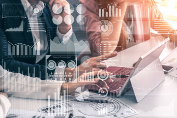 Big Data Technology for Business Finance Analytic Concept. Modern graphic interface shows massive...