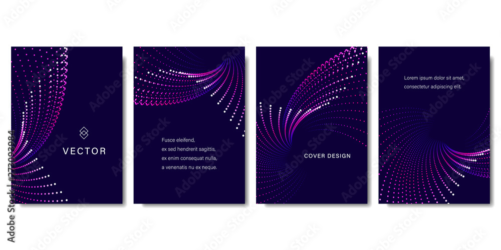 Wall mural set of abstract backgrounds with colorful dots in purple tones. modern vector illustration without t