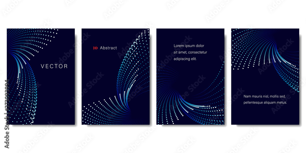 Wall mural set of abstract backgrounds with colorful dots in blue tones. modern vector illustration without tra
