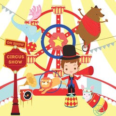 Retro Circus Cute Animal Vector illustration