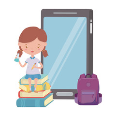 Girl kid of school and smartphone design