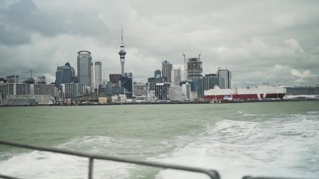 POV shot of Auckland Cityscape while on the ferry