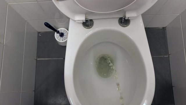 peeing in a toilet bowl from a standing point of view