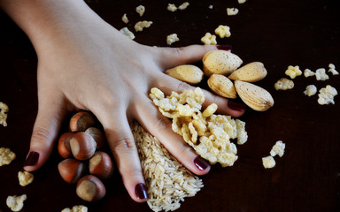 Grains Nuts and women Hands