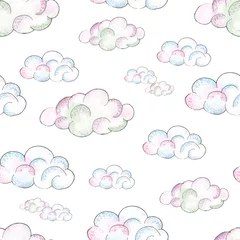 Gardinen Watercolor handpainted seamless patterns with unicorns, crystals, rainbow, clouds, moon, stars, hearts, flowers, leaves,gold branches and twigs. © Анна Егорова