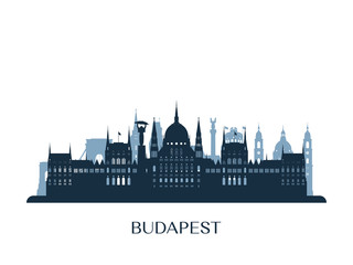 Naklejka premium Panoramę Budapesztu, monochromatyczna sylwetka. Ilustracji wektorowych.