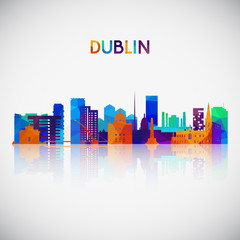 Naklejka premium Sylwetka panoramę Dublina w kolorowym stylu geometrycznym. Symbol Twojego projektu. Ilustracji wektorowych.