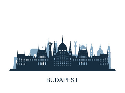 Budapest skyline, monochrome silhouette. Vector illustration.