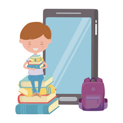 Boy kid of school and smartphone design