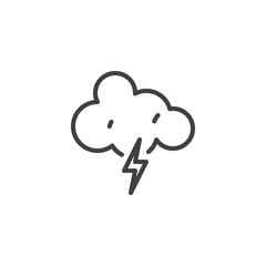 Cloud with lightning line icon. linear style sign for mobile concept and web design. Thunderstorm outline vector icon. Meteorology forecast symbol, logo illustration. Vector graphics