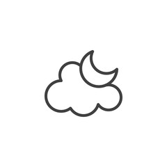Cloud and moon line icon. linear style sign for mobile concept and web design. Mostly cloudy at night outline vector icon. Meteorology weather symbol, logo illustration. Vector graphics