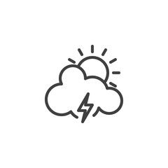 Sun cloud with lighting line icon. linear style sign for mobile concept and web design. Stormy weather outline vector icon. Symbol, logo illustration. Vector graphics
