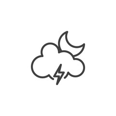 Moon cloud with lighting vector icon. filled flat sign for mobile concept and web design. Stormy night weather glyph icon. Meteorology symbol, logo illustration. Vector graphics