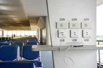 free battery charging station in the airport terminal for traveler