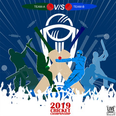 creative illustration of Cricket championship banner with India and Pakistan player on stadium background. - Vector