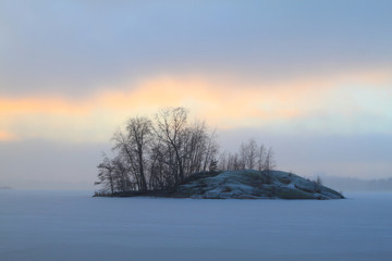 frozen lake and an island