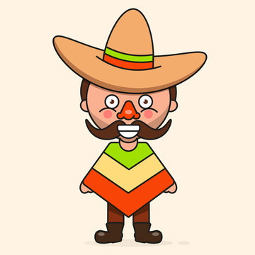 Mexican cartoon Man, Ready For Your Design, Greeting Card, Banner. Vector