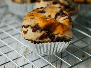 Homemade red bean breads on table.