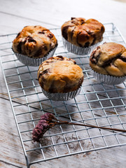Homemade red bean breads on table.