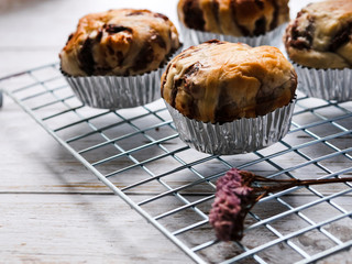 Homemade red bean breads on table.