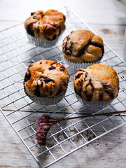 Homemade red bean breads on table.