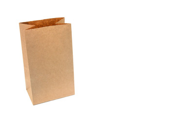 recycle brown paper bag isolated white background, copy space