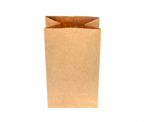 recycle brown paper bag isolated white background, copy space