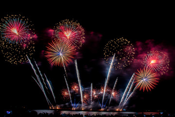 Colorful of fireworks in holiday festival from Pattaya Chonburi Thailand