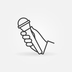 Hand with Mic vector icon or design element in thin line style