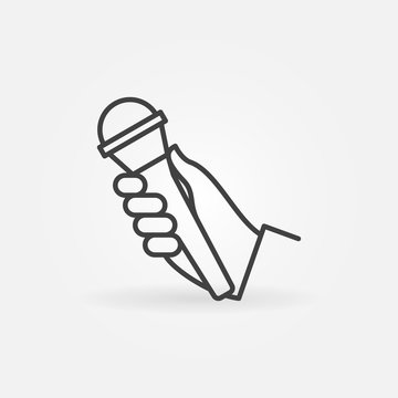 Hand With Mic Vector Icon Or Design Element In Thin Line Style